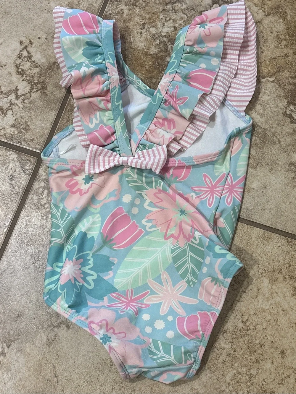 Rufflebutts Green/Blue/Pink Floral Swimsuit